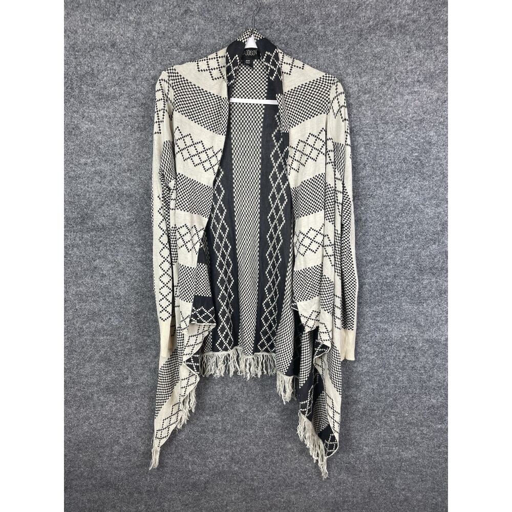 Mia Maddison Open Sweater Women's Medium Long Sleeve Black, Tan Check Pattern